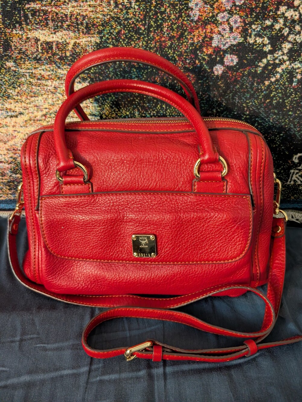 MCM Red Leather Two Way Satchel Handbag Crossbody with Gold Hardware Gorgeous 🥰